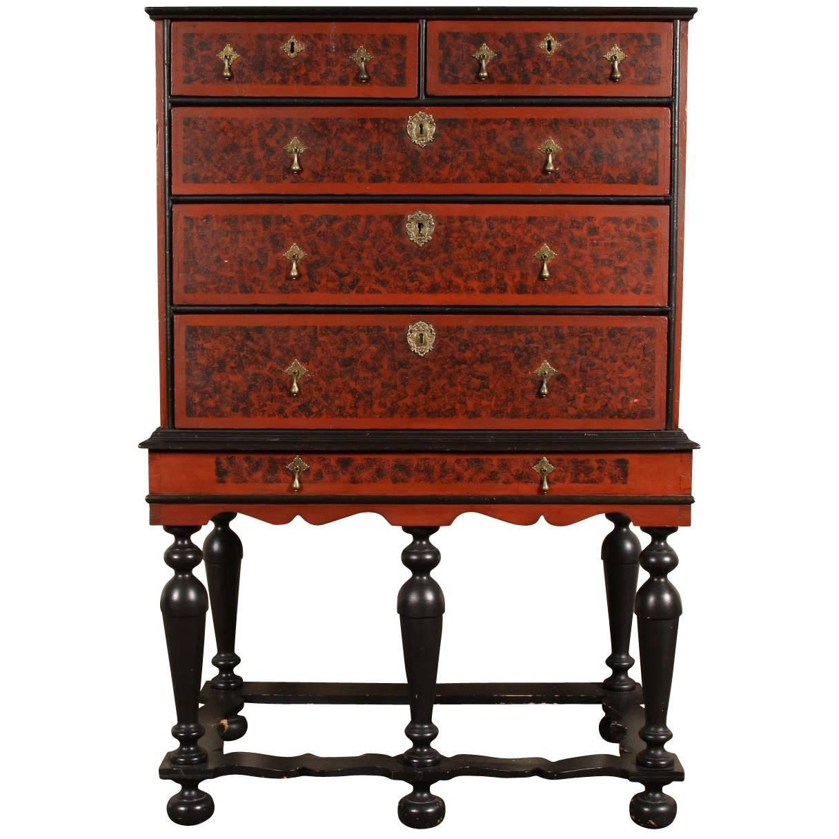Antique William and Mary Style Chest on Stand