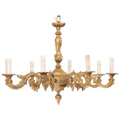 French Eight-Light Painted Metal Chandelier Ornate with Acanthus Leaf Motifs