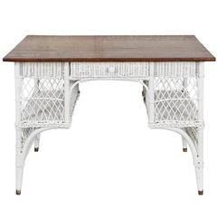 Antique Wicker Desk with Oak Top