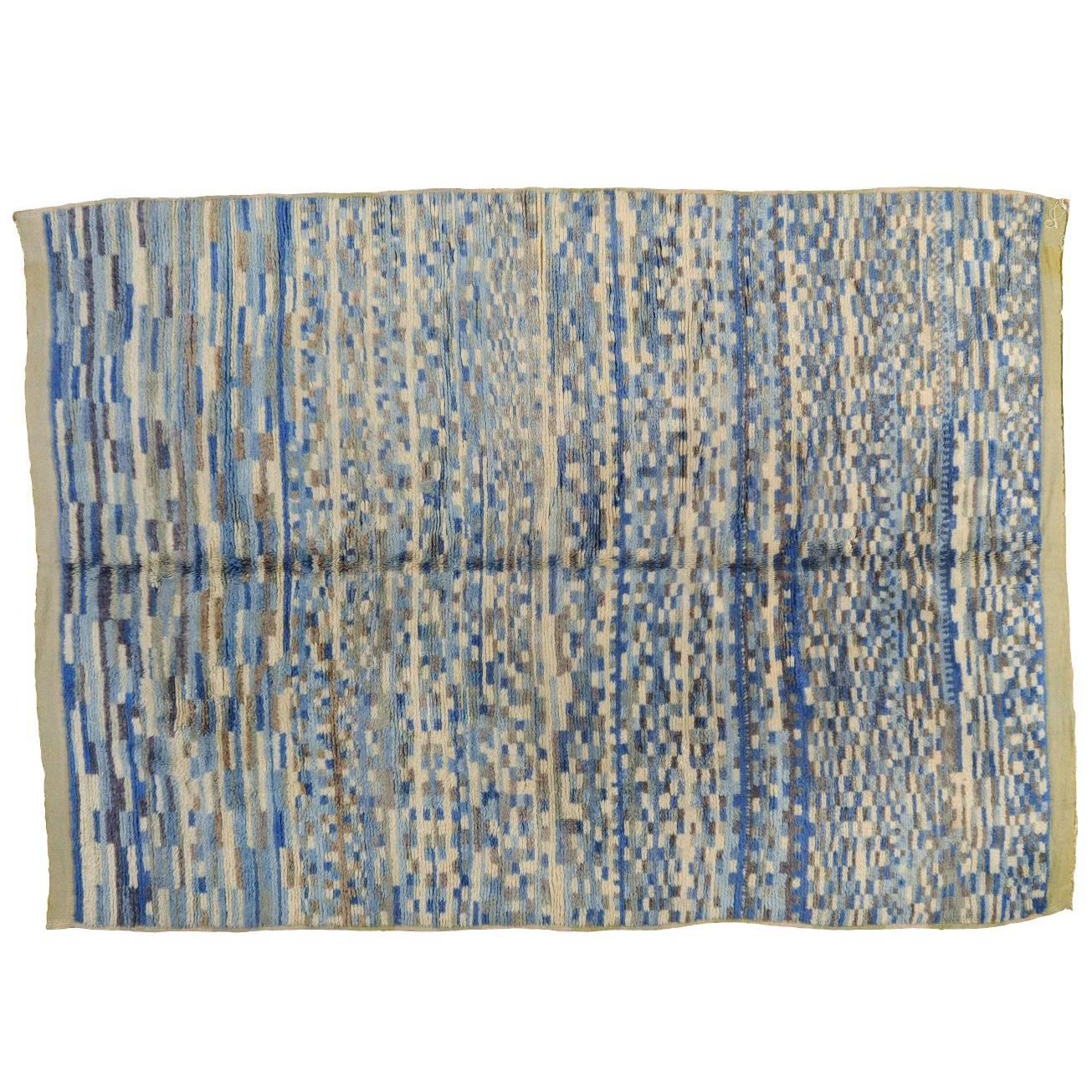 Moroccan Berber Rug in Shades of Blue For Sale