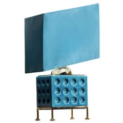 Turquoise Brass and Ceramic Table Lamp