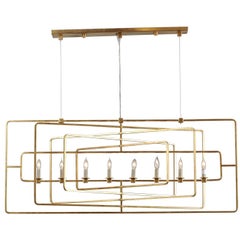 Gilded Eight-Light Wrought-Iron Chandelier with Multiple Layered Rectangles