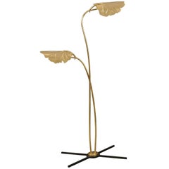 Double Leaf Mid-Century Italian Style Floor Lamp Made of Brass with Iron Base