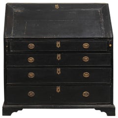 Antique Swedish 1880s Black Painted Slant-Front Secretary with Multiple Inner Drawers