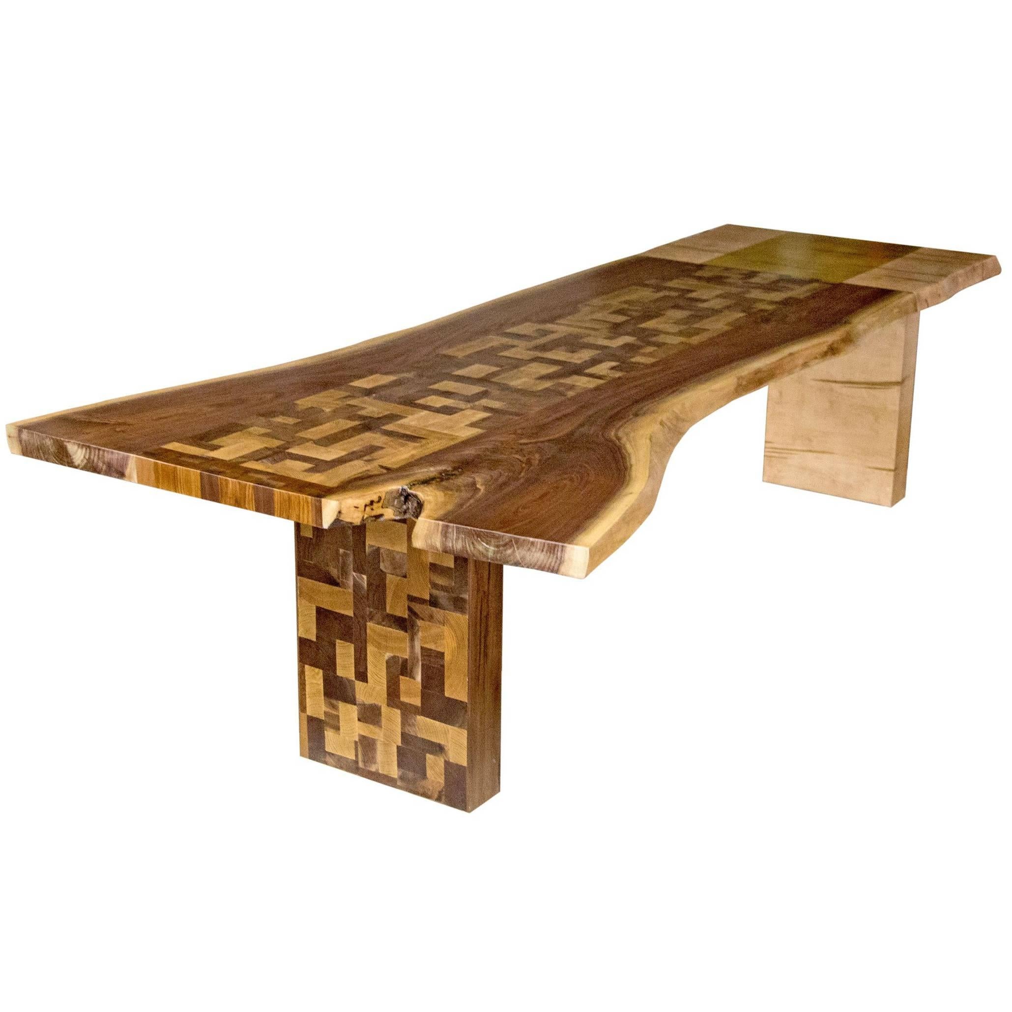 Live Edge Mosaic Table in American Black Walnut and Spalted Maple For Sale