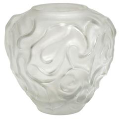 Vintage Frosted Glass Vase with Swirls by Cristallerie De Haute Bretagne, France