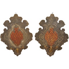 Antique Pair of 18th Century Italian Blasson Appliques, Sconces