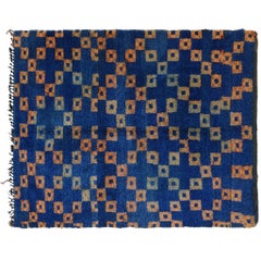 Blue Moroccan Rug with Orange Boxes