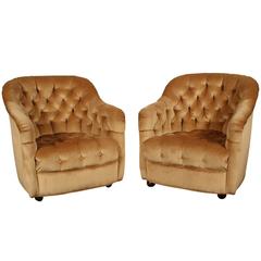 Pair of Upholstered Tub Back Club Chairs