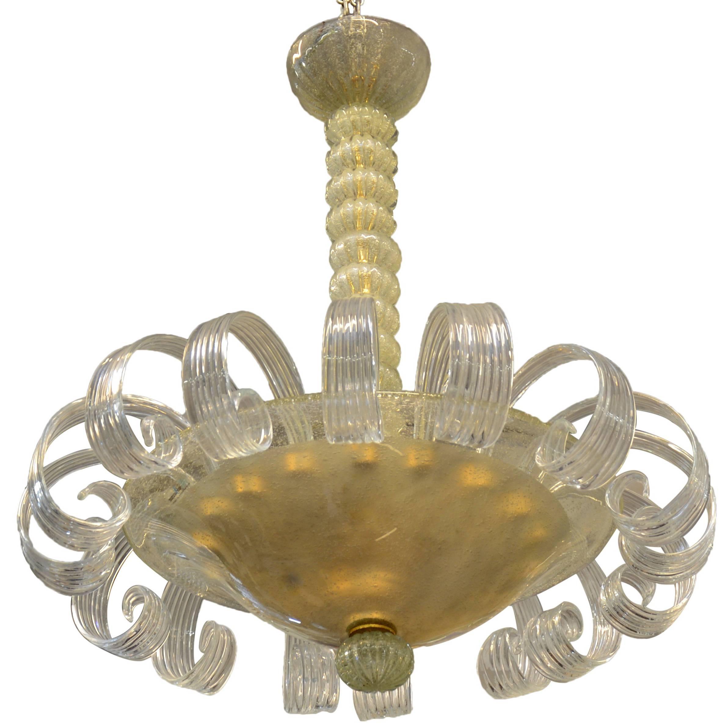 Italian Vintage Flower Venetian Glass Chandelier by Murano Due 