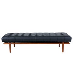 Vintage Mid-Century Biscuit Tufted Leather Daybed with Floating Base