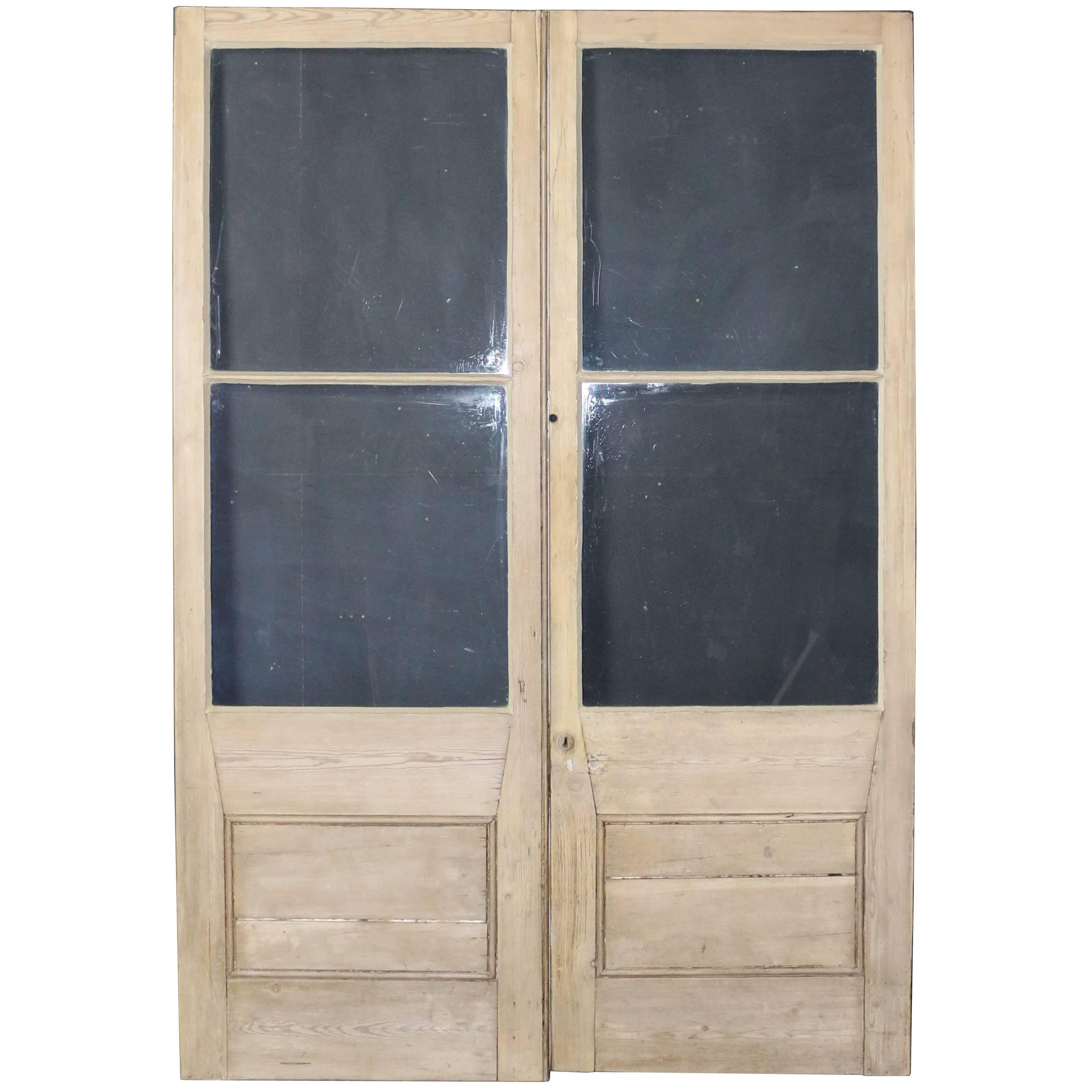 Pair of Glazed Pine French Double Doors