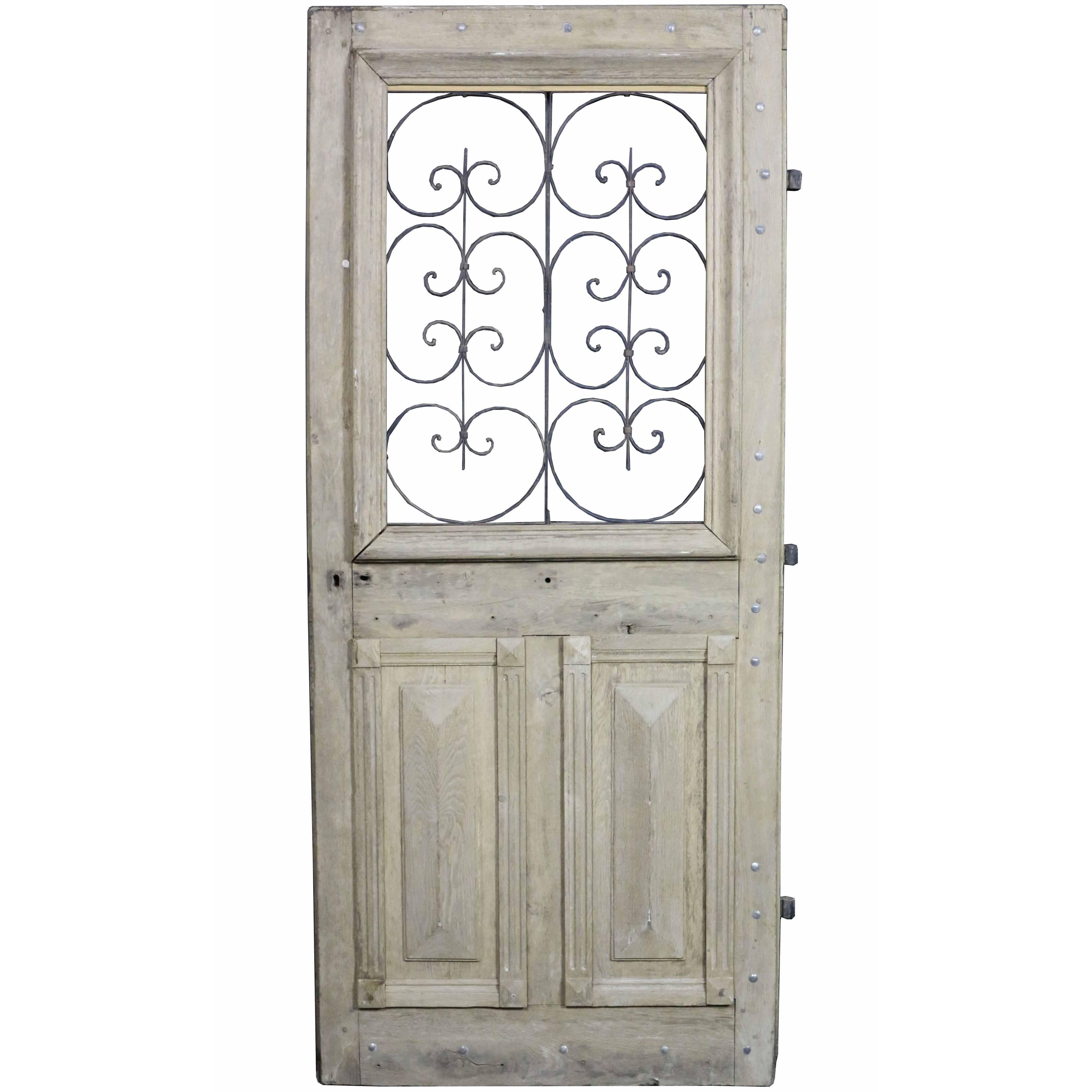 Antique French Oak Front Door with Iron Grills