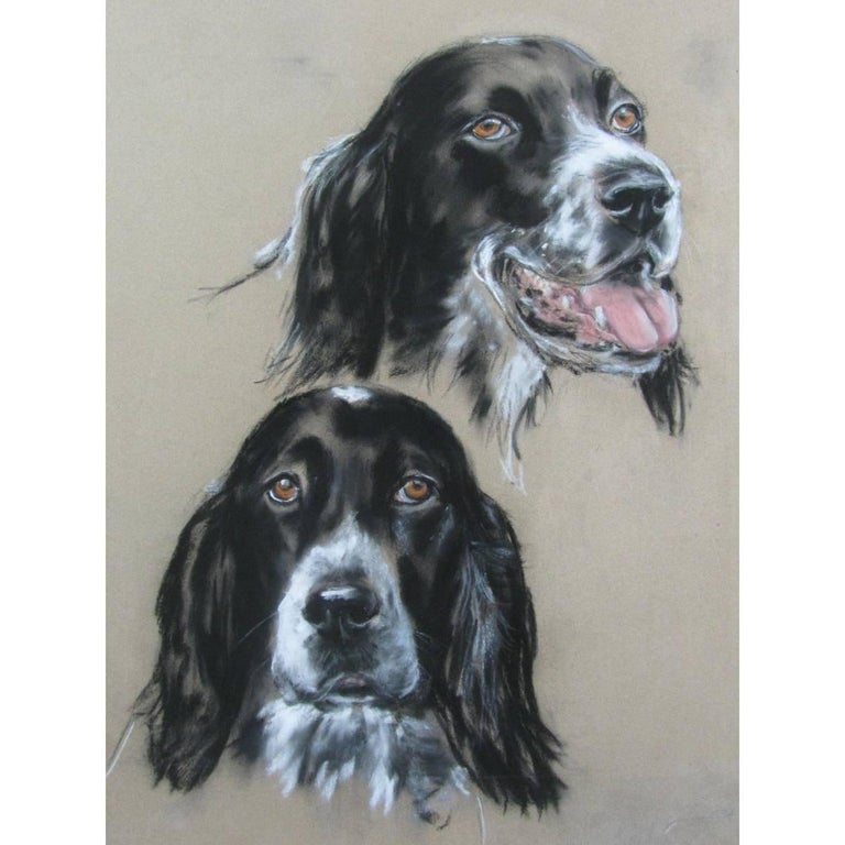Mid-20th Century English Setter Dogs Portrait, Framed French Drawing on ...