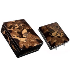 Meiji Japanese Lacquer Suzuribako and Ryoshibako Pines and Cranes 8