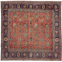 Vintage Persian Tabriz Rug with Traditional Style, Persian Square Rug