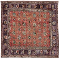 Vintage Persian Tabriz Rug with Traditional Style, Persian Square Rug 4