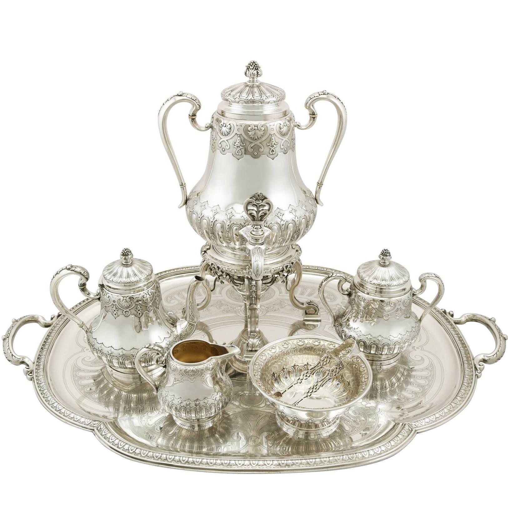 1900s French Silver Five-Piece Tea and Coffee Set with Tray