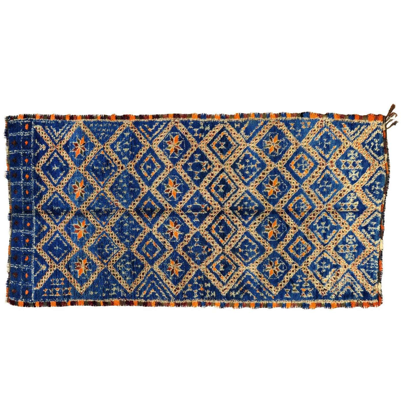 Tribal Blue Moroccan Berber Rug For Sale at 1stDibs | blue berber rug ...