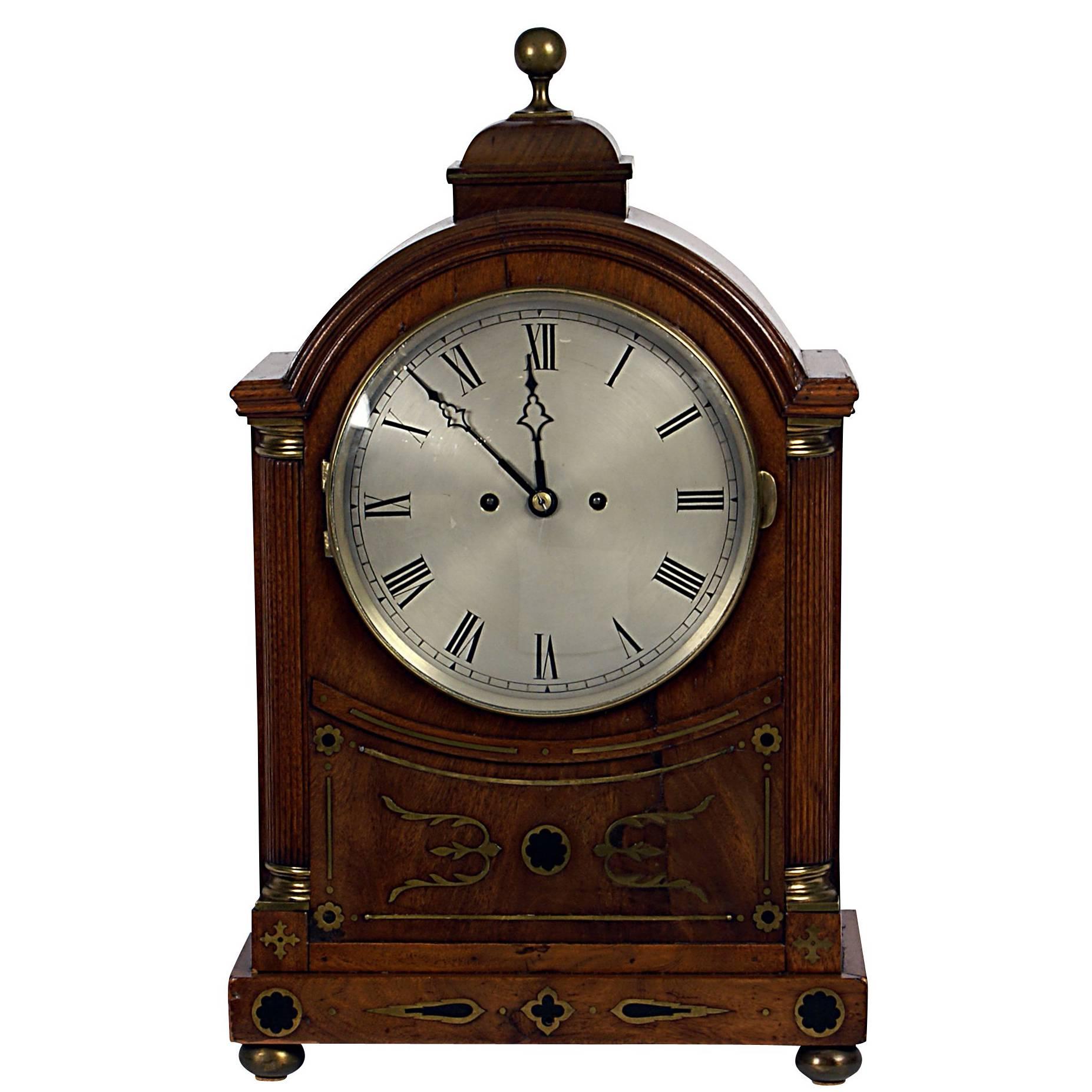 English Regency Mahogany Brass Inlaid Bracket Clock, circa 1820