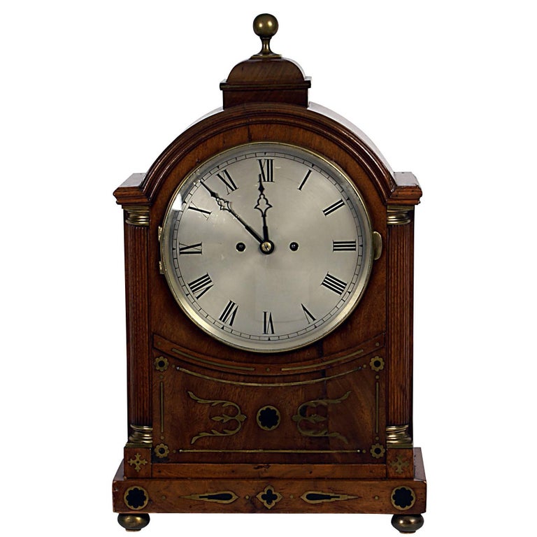 English Regency Mahogany Brass Inlaid Bracket Clock, circa 1820 at 1stDibs