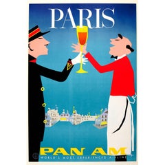 Original Vintage Pan American World Airways Travel Poster - Pan Am Paris France