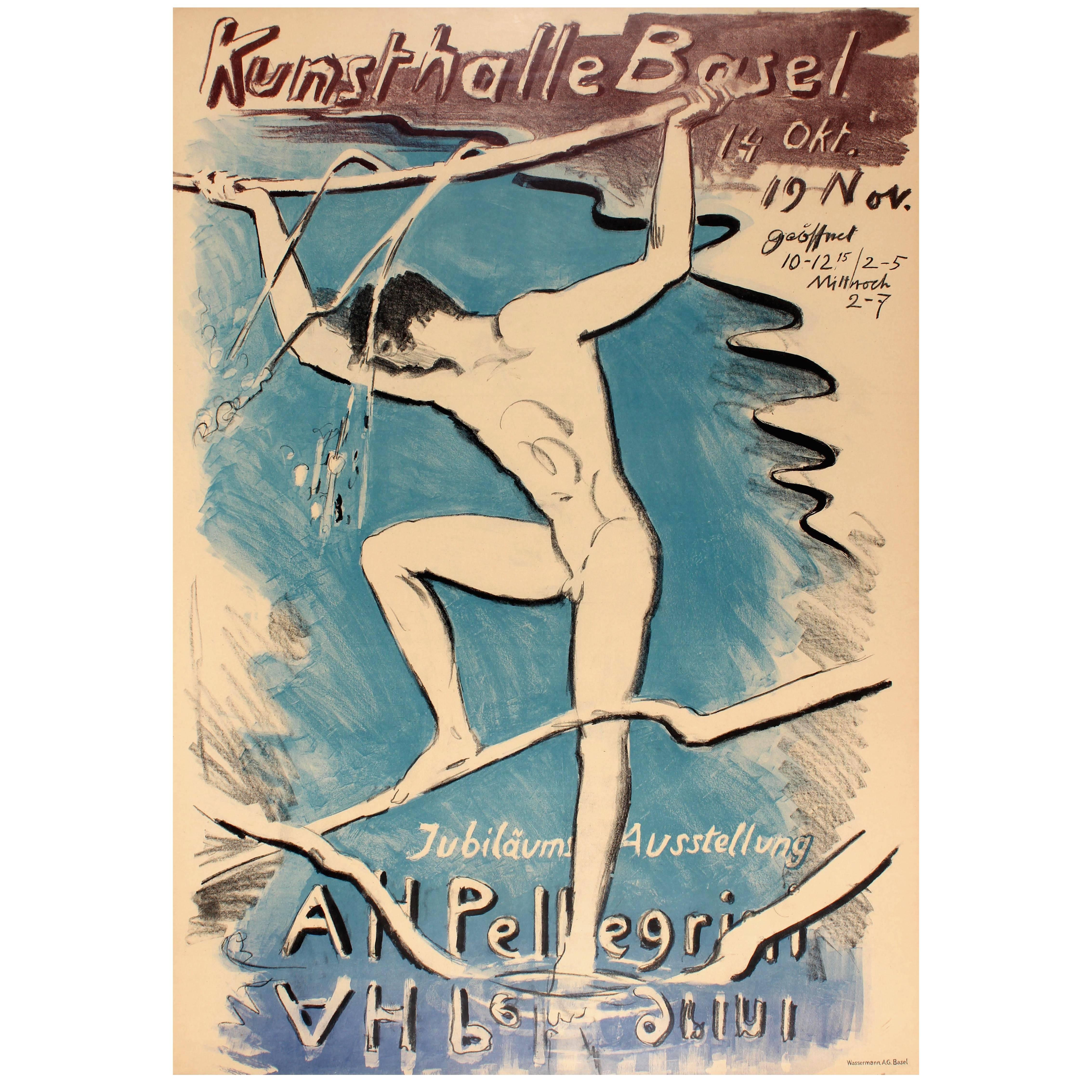 Original Vintage Pelligrini Art Exhibition Poster - Jubilaums Ausstellung Basel