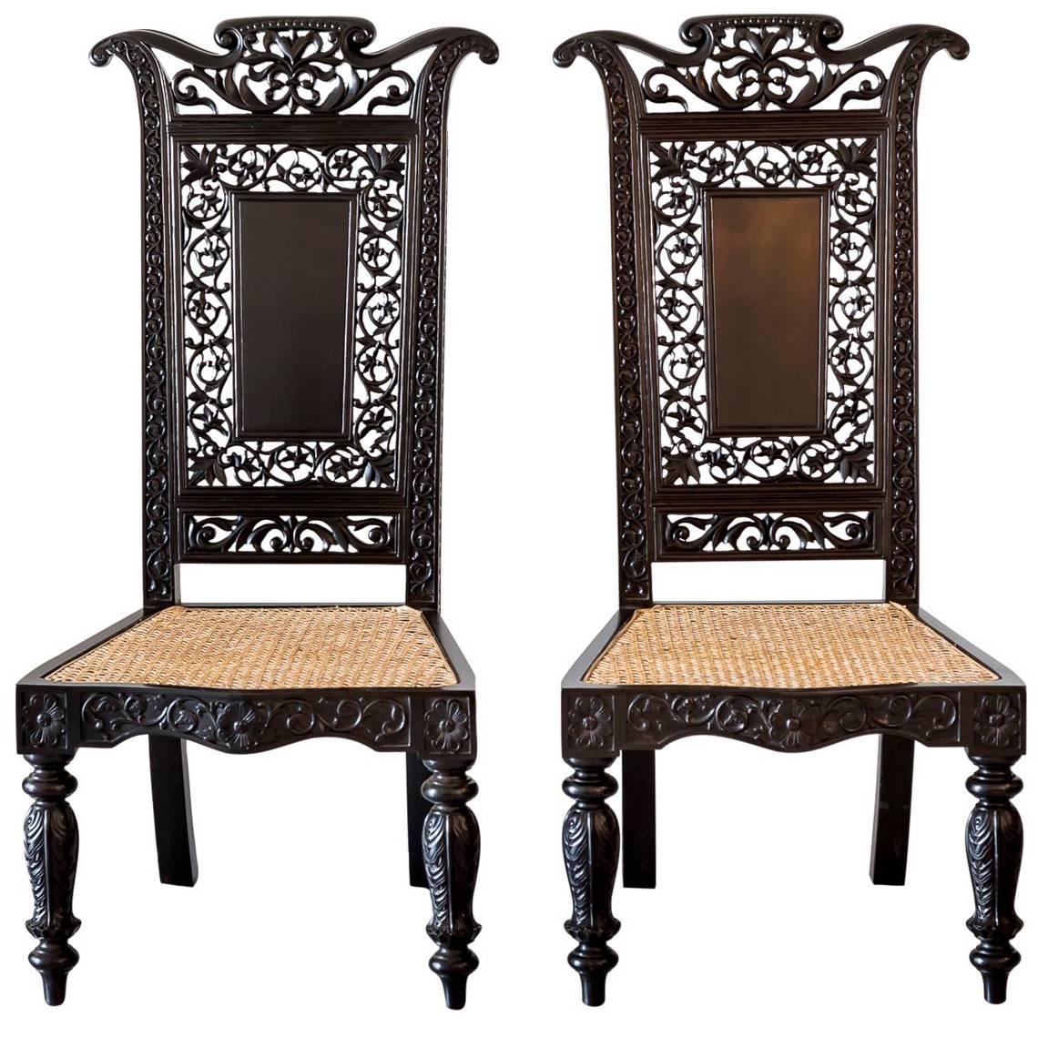 Pair of Antique Anglo-Indian or British Colonial Ebony Prie-Dieu Chairs For Sale
