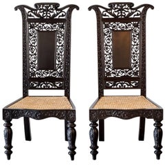 Pair of Antique Anglo-Indian or British Colonial Ebony Prie-Dieu Chairs