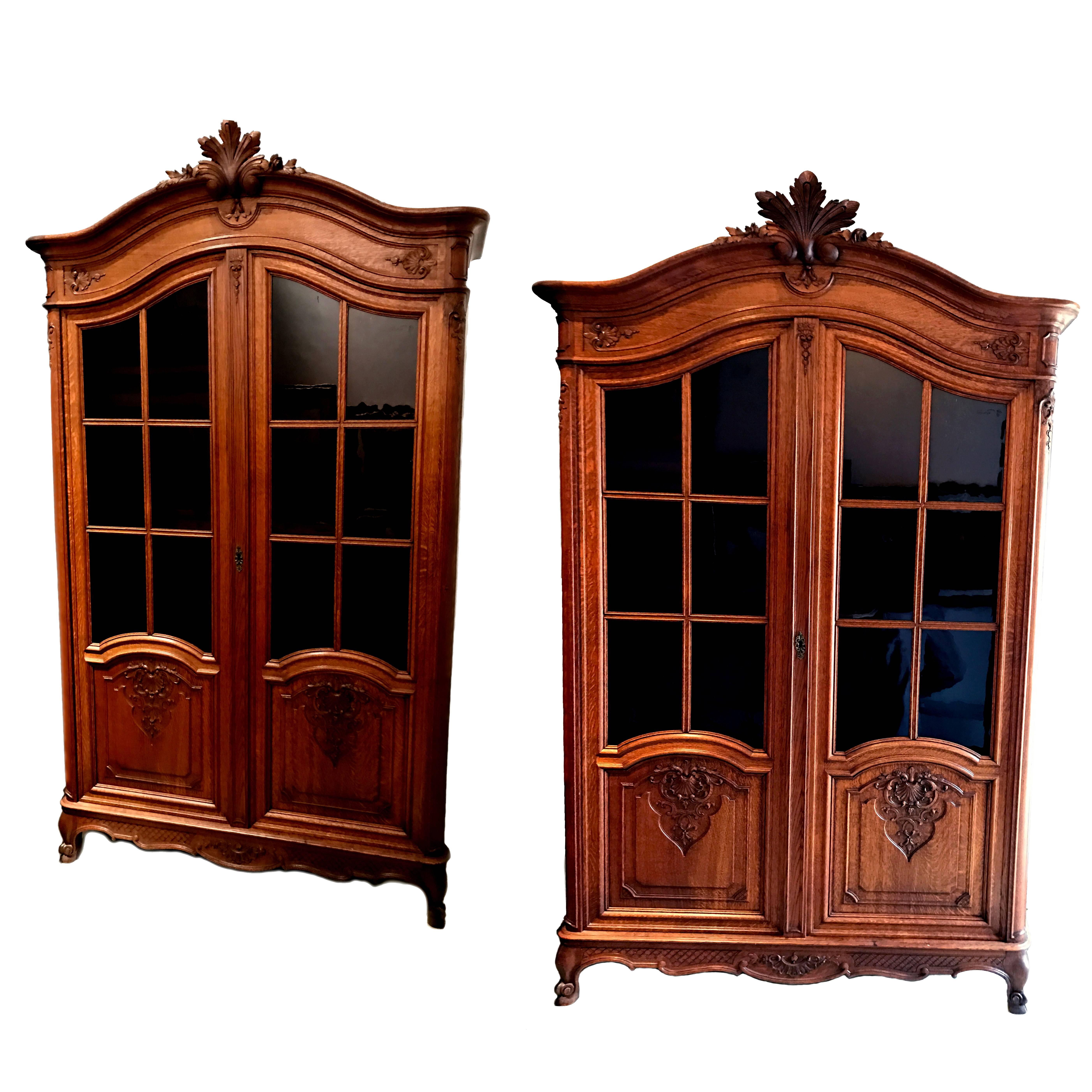 Pair of Vintage French Regency Armoires With Pane Glass Doors For Sale