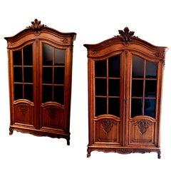 Pair of Vintage French Regency Armoires With Pane Glass Doors