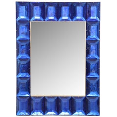 Antique Cobalt Blue Diamond Murano Glass Mirror, In Stock