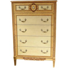 Baker Louis XV Style Paint Decorated High Chest
