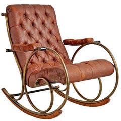 Lee Woodard Rocking Chair with Weathered Upholstery, circa 1970s