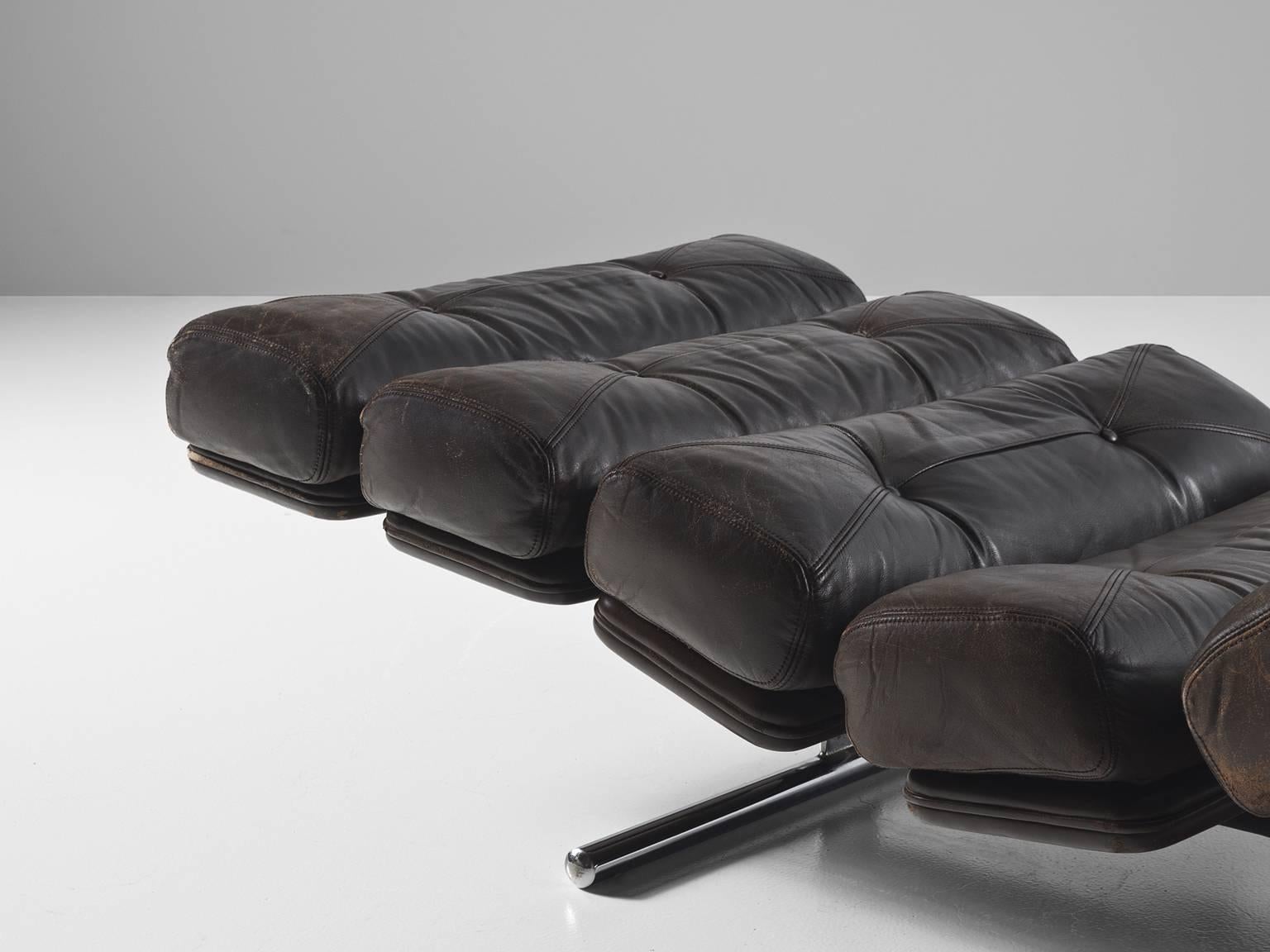 Steel Chaise Longue for Gervan Belgium in Rare Original Leather