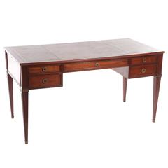 Louis XVI-Style Mahogany Leather-Top Bureau Plat Desk