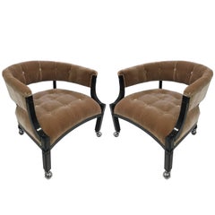 Pair of Hollywood Regency Lacquered Slipper Chairs 12
