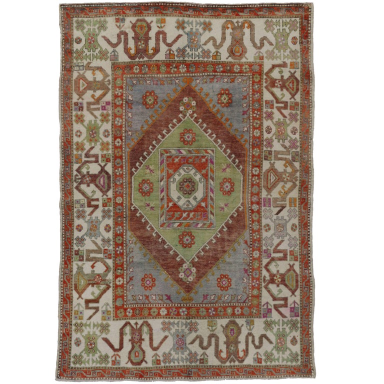 Modern Vintage Turkish Oushak Rug with White Border and ...