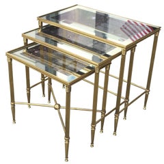 In the Style of Bagues, Mid-Century Trio of Brass Nesting Tables