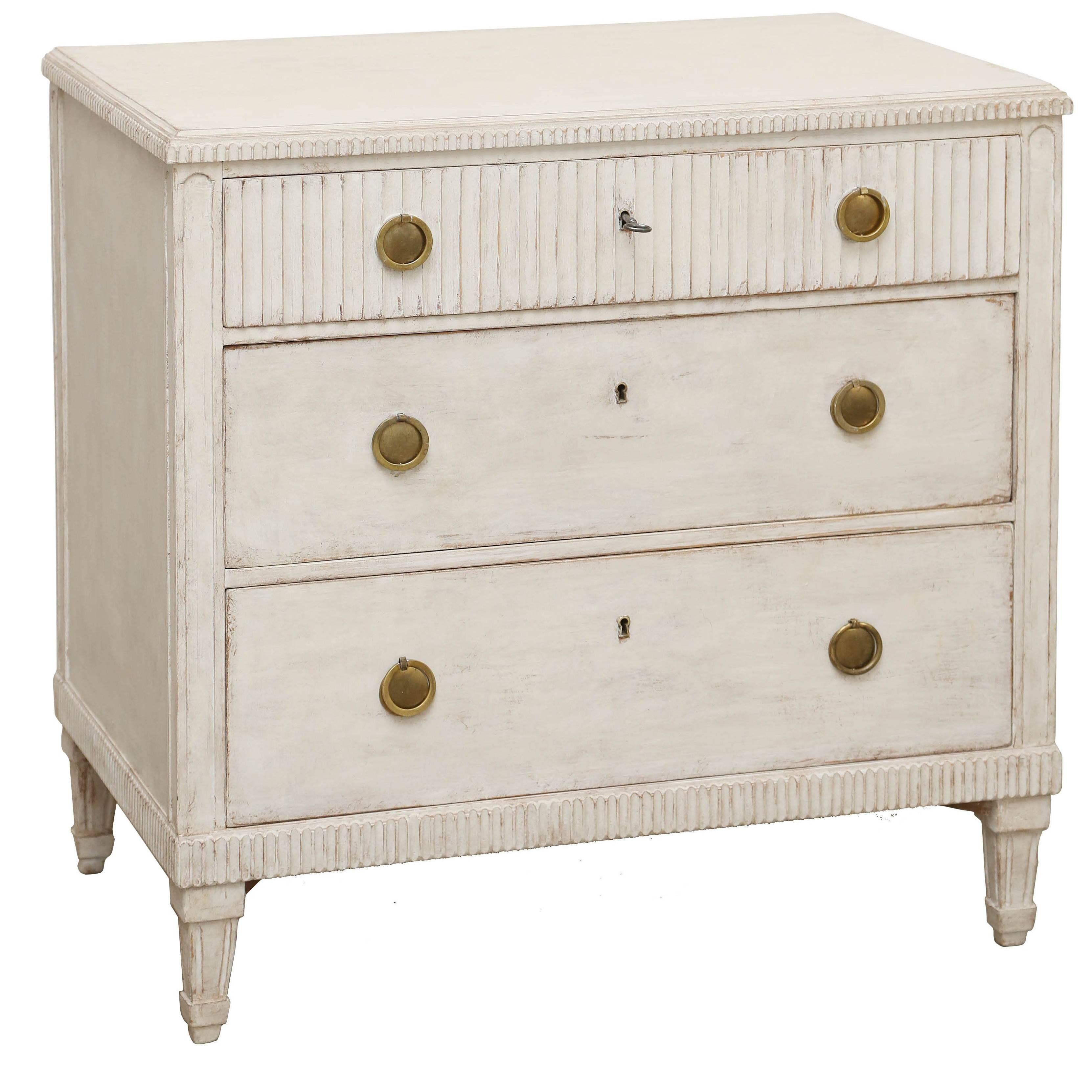 Antique Swedish Gustavian Style White Painted Chest, late-19th Century