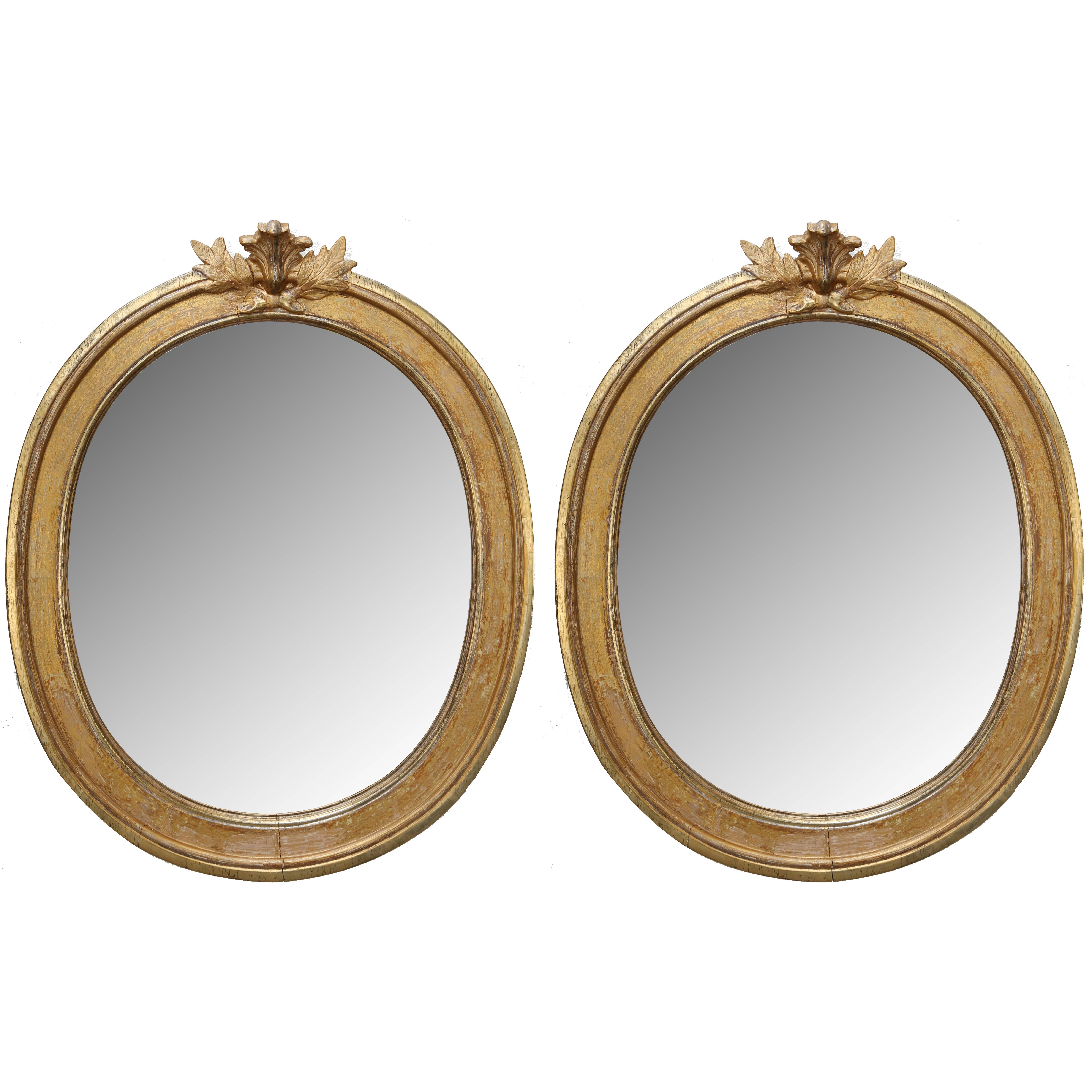Pair of Antique Swedish Late Gustavian Giltwood Mirrors, Early 19th Century For Sale