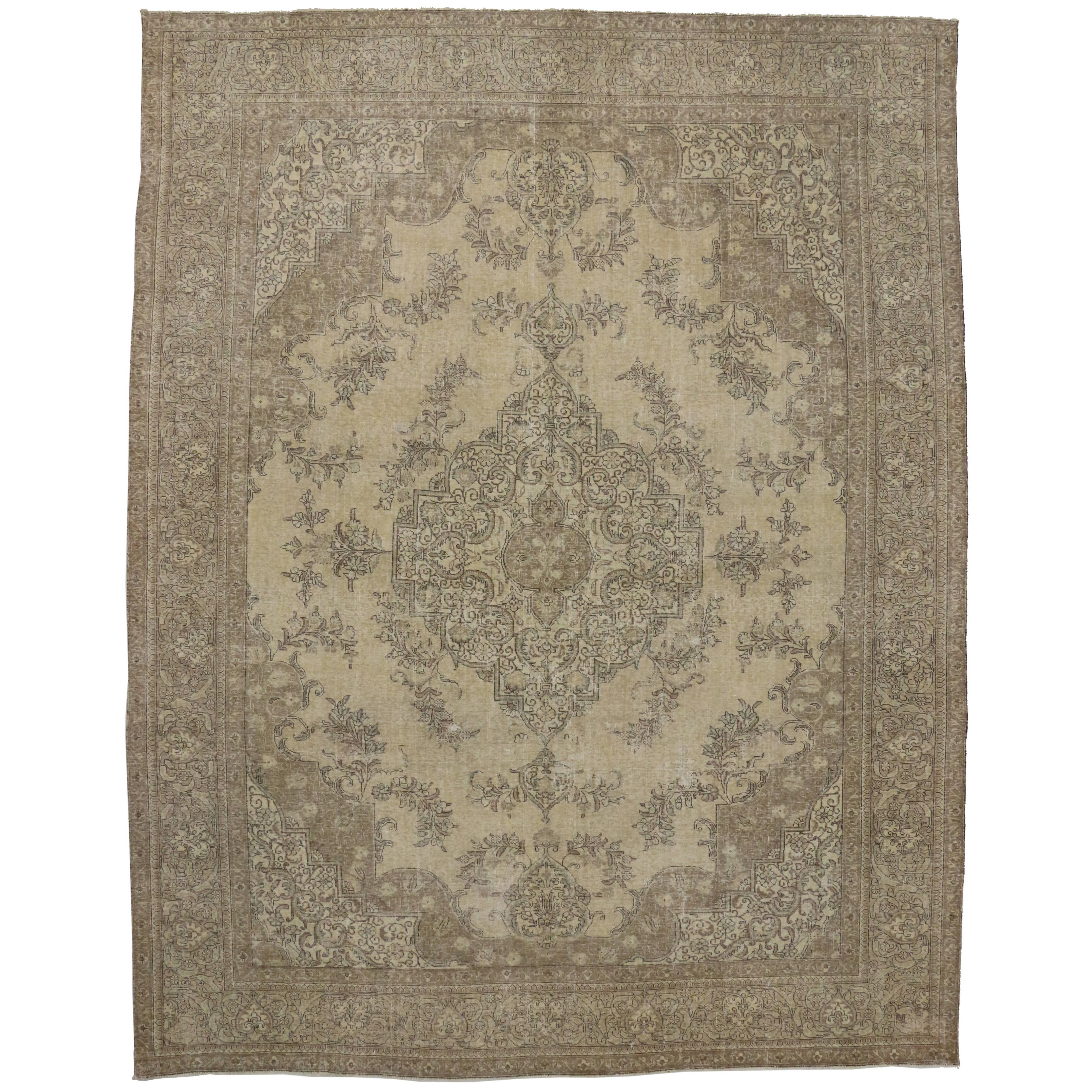 Distressed Vintage Persian Rug with Modern Refined French Industrial Style
