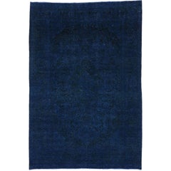 Distressed Vintage Persian Overdyed Blue Rug with Modern Style 9