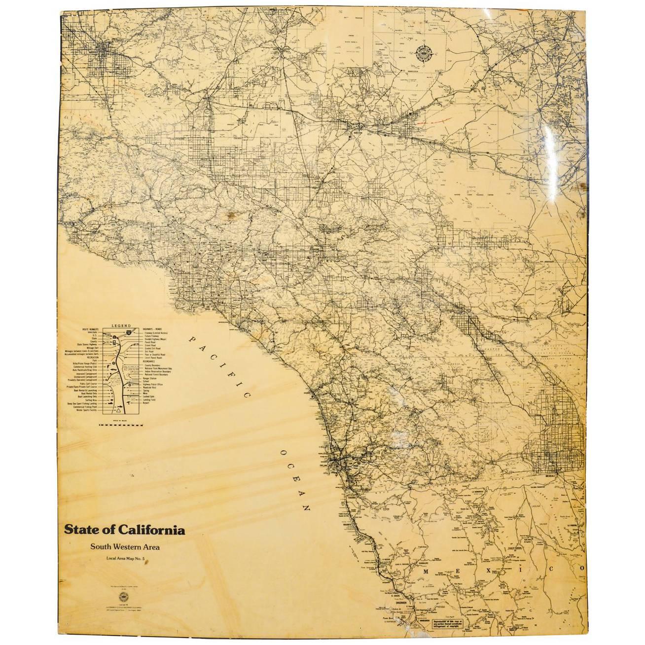 Map of California South Western Area by AAA Automotive Club For Sale