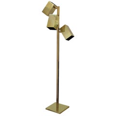 Sleek American 'Koch & Lowy' Three-Light Brass Floor Lamp
