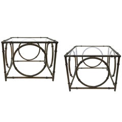 Pair of Italian Wrought Iron and Glass Side Tables