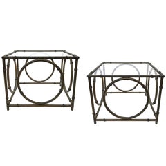 Pair of Italian Wrought Iron and Glass Side Tables 1