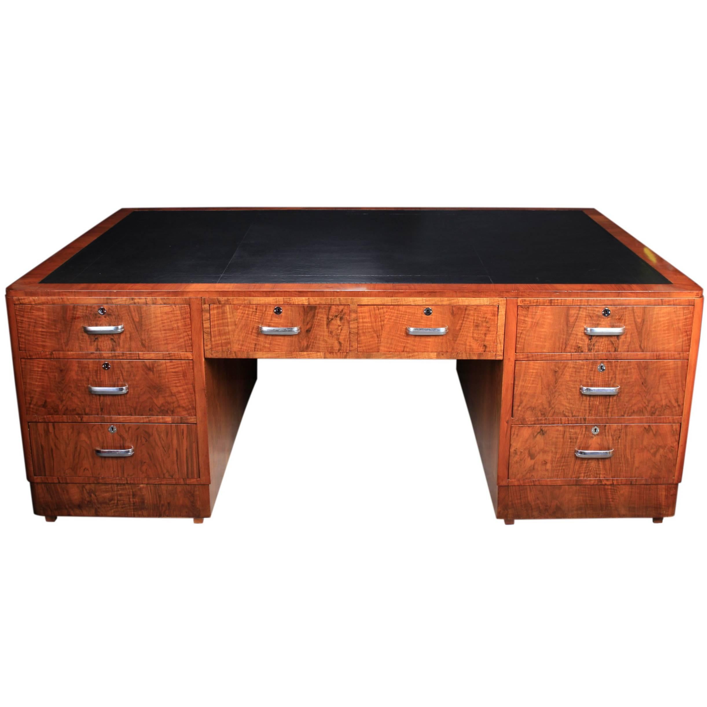 Massive Walnut Art Deco Partners Desk For Sale