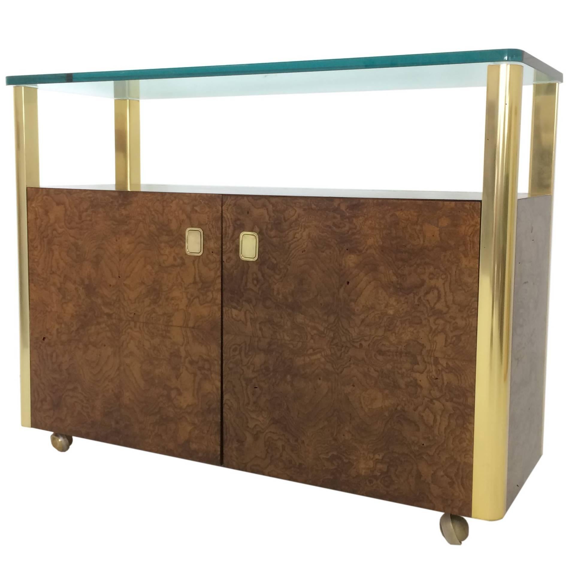Burled Wood and Brass Console by Century Furniture Company For Sale