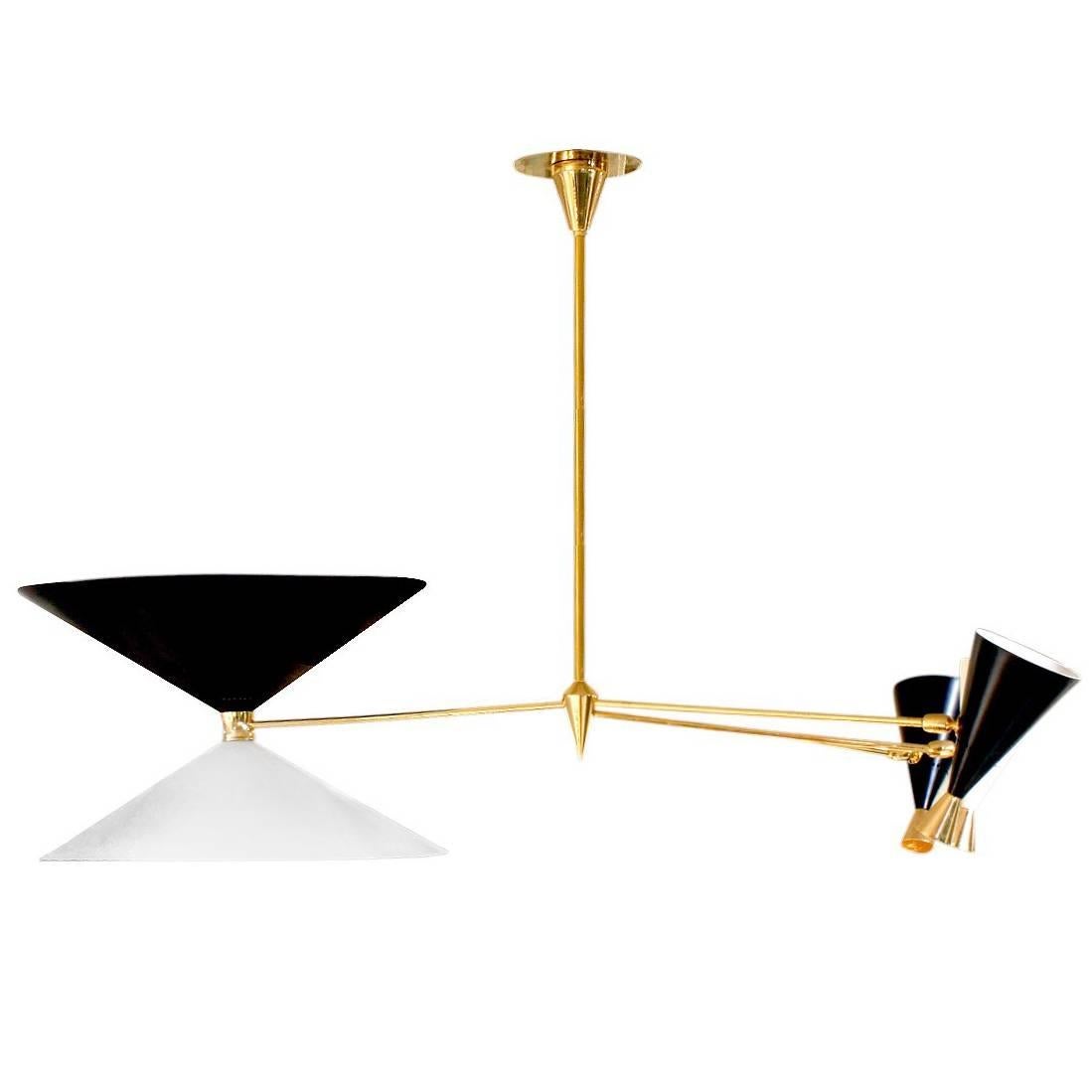 Arredolce Chandelier in Polished Brass with Conical Shades, 1953